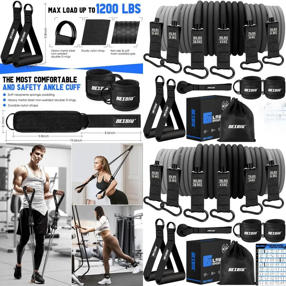 

Heavy Resistance Bands for Working Out, 300lbs/360lb/420lb Exercise Bands Workout Bands with Handles, Door Anchor, Ankle Straps,