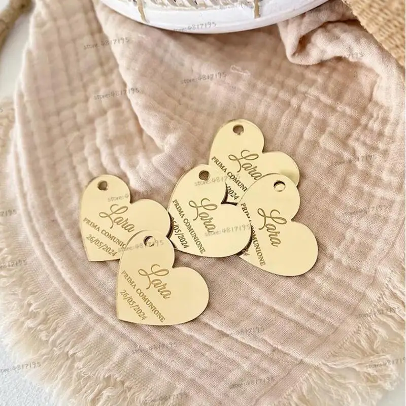 20/50/100 Stück personalisierte Liebesherzen Spiegel Geschenkanhänger Gravierte Hochzeit Party Acryl Tags Luxus Tag Custom Baby Shower Tags