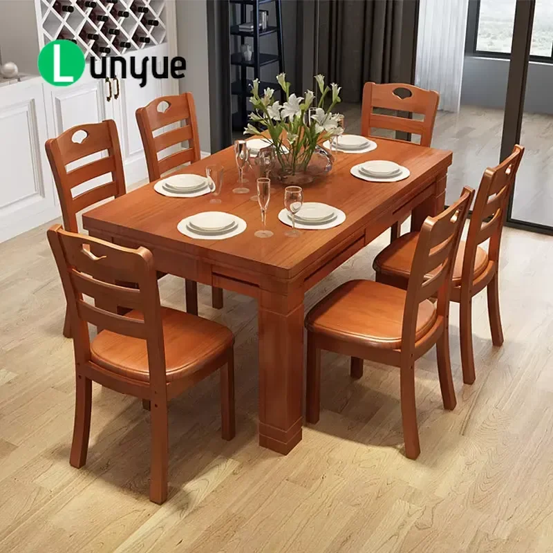 European Solid Wood Luxury Dining Table and Chair Set Modern Design 6 Piece Kitchen Furniture Durable Elegant Home Decor