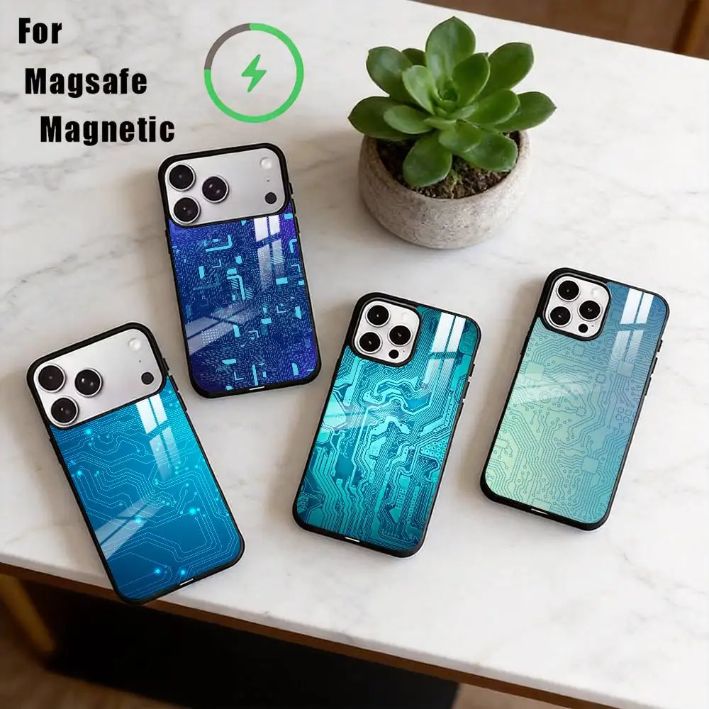

C-Circuit Board Texture Phone Case For iPhone17,16,15,14,13,12,11 Plus,Pro Magnetic with Magsafe Wireless Charging
