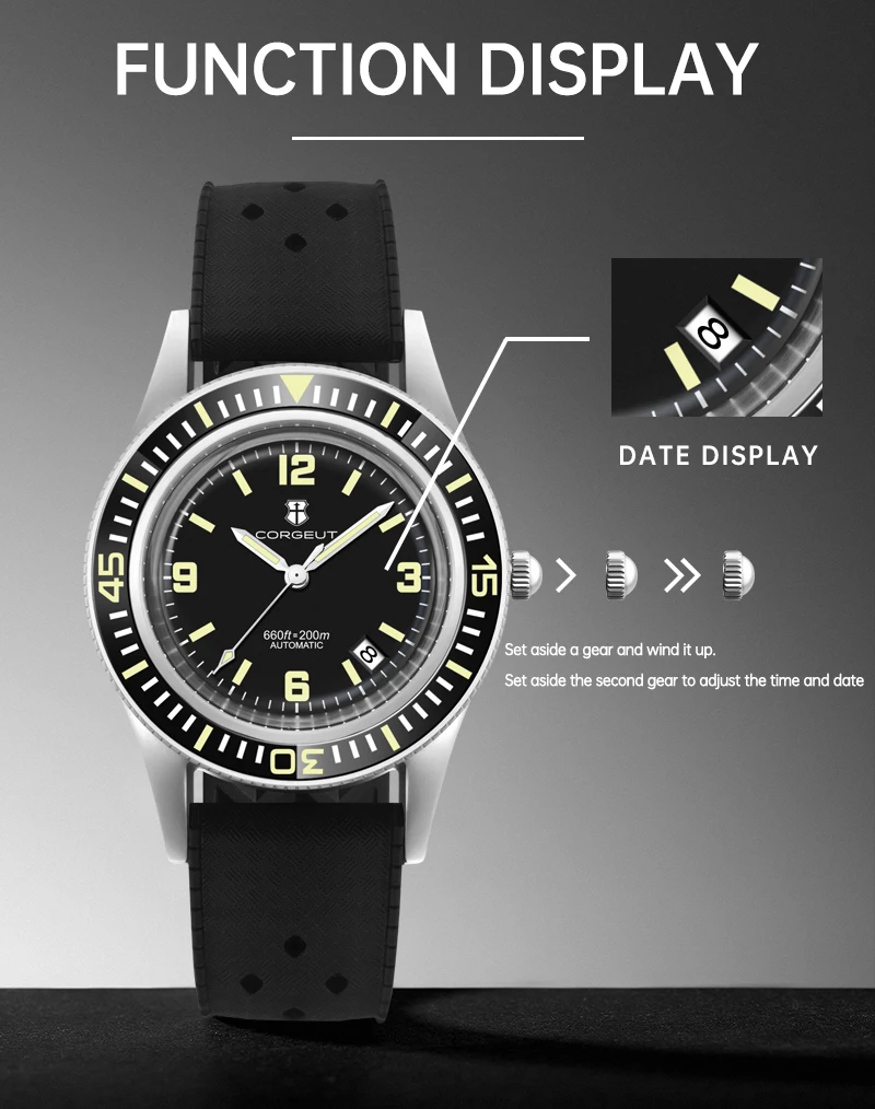 CORGEUT 50-Fathoms Dive Watch WD50F NH35 Automatic Movement 40mm Watch For Man Luminous 200m Waterproof Sapphire Vintage
