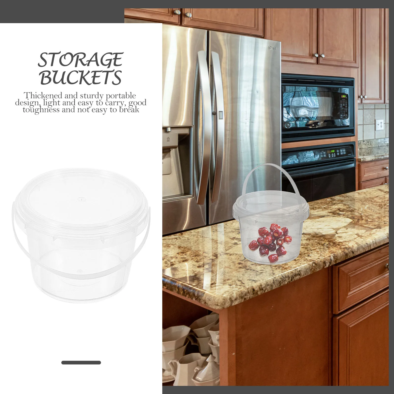 

Clear Plastic Bucket Lid PP Material Airtight Moisture Proof Container Kitchen Home Use Tea Nuts Grains Dried Fruits Coffee