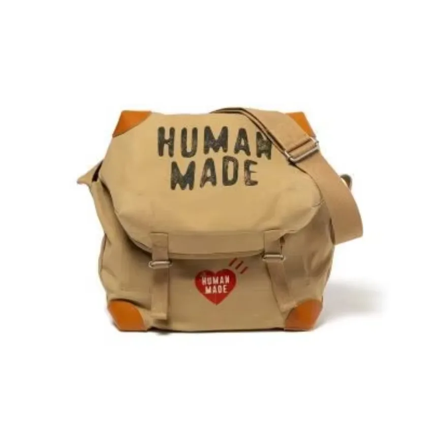 HUMAN MADE Faux Leather Vintage Canvas Clamshell Messenger Bag Unisex Crossbody Shoulder Retro Japanese