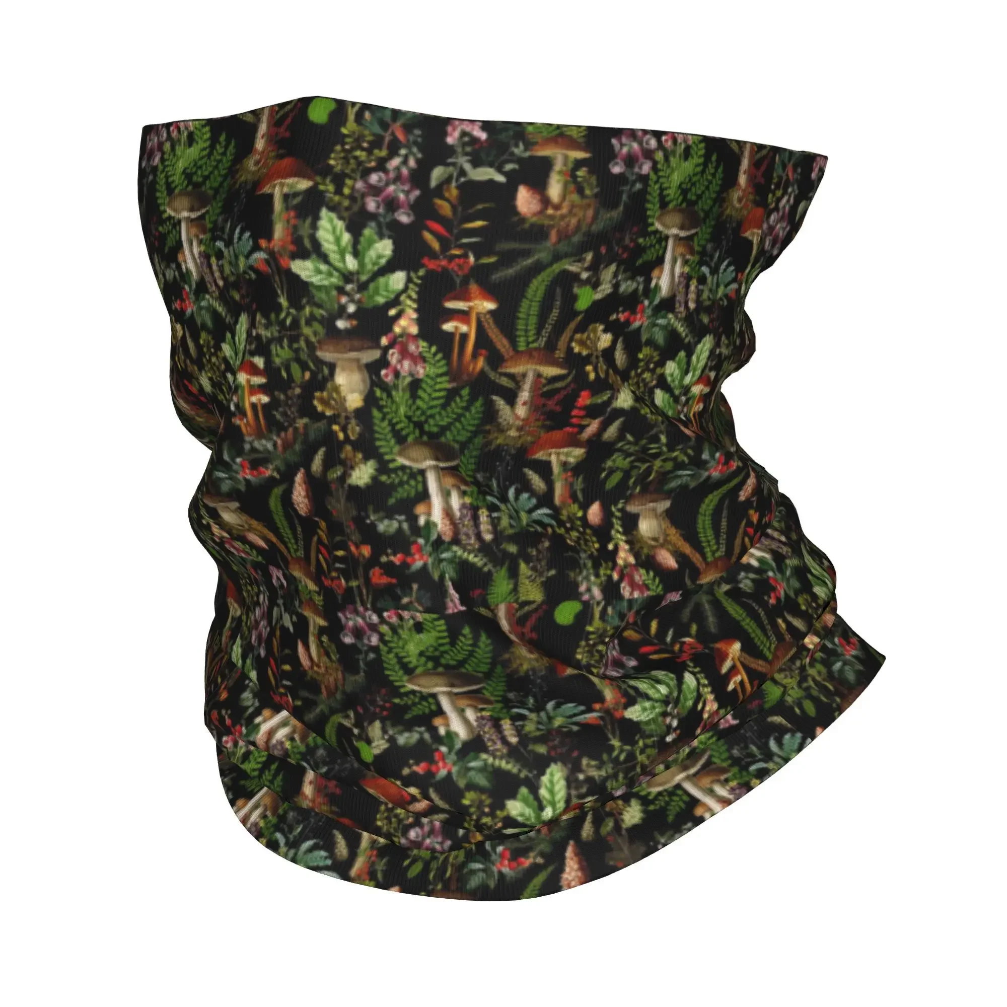 Vintage Midnight Mushrooms Forest Pattern Black Botanical Night Garden Bandana Neck CoverMask Scarf Multifunction Headband
