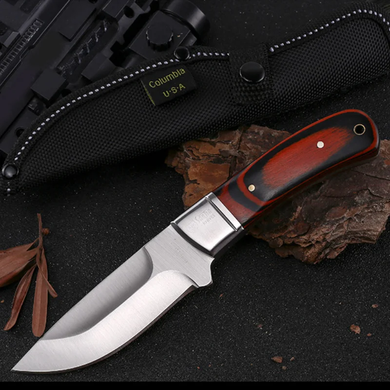 Outdoor Straight Knife Stainless Steel Blade with Knife Cover, Travel Camping Unboxing Cutting Tool, Holiday Gift