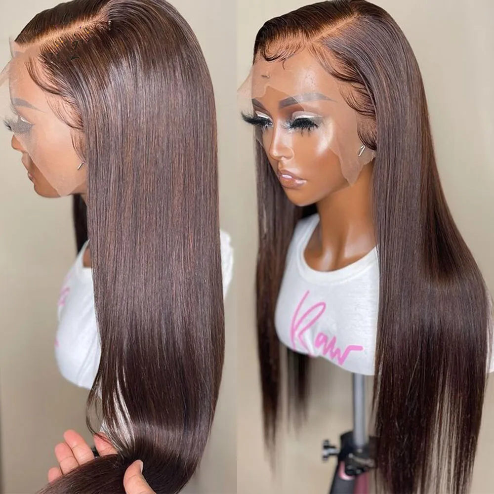 

Soft 180Density 26Inch Long Brown Straight Glueless Lace Front Wig For Women With BabyHair Preplucked Natural Hairline Daily