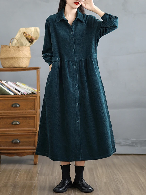 

Authentic Vintage Corduroy Coat Long Stripe Outerwear Loose Women's Cotton Jaet Double Layer Collar Single Button Closure