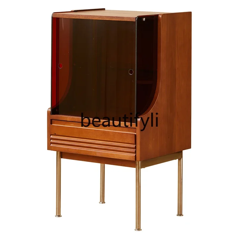 

Nordic solid wood bookcase simple living room sofa TV cabinet retro glass display locker