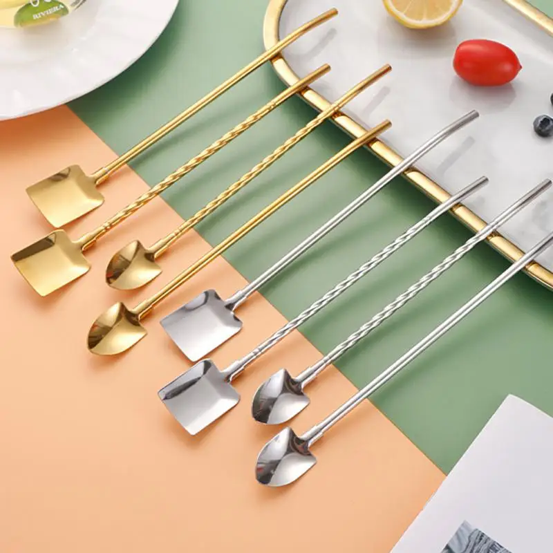 Creative Two-in-one Straw Spoon Stainless Steel Multi-function Coffee Spoon Kitchen Dining Tableware