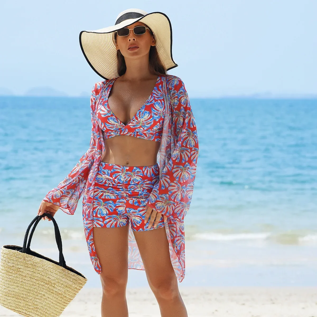 مثير متعدد الألوان مطبوعة بيكيني ملابس السباحة ثلاث قطع مجموعة للنساء المألوف Tangshan Ningxia الصين ملابس رياضية وإكسسوارات #4