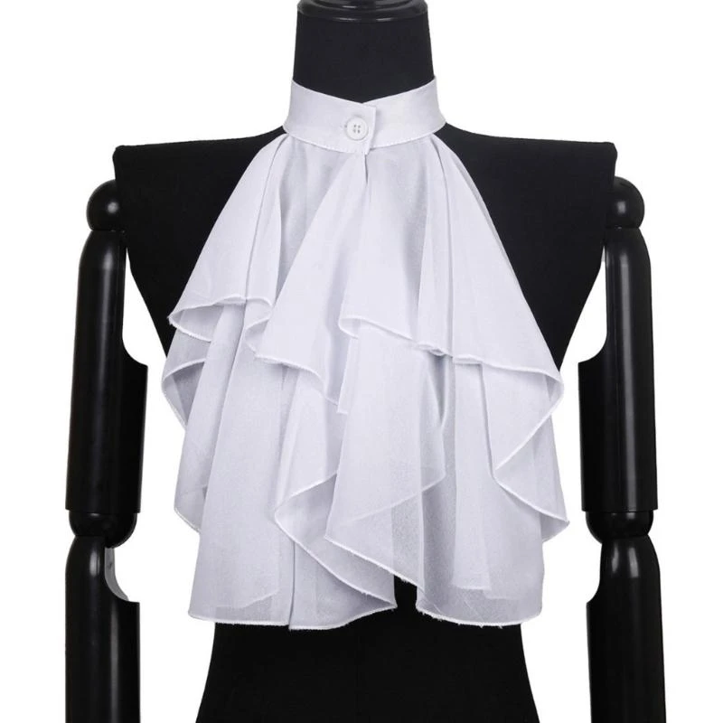 Women Medieval Ruffled Detachable Faux Collar Jabot Tie for Historical Reenactments and Theatrical Performances