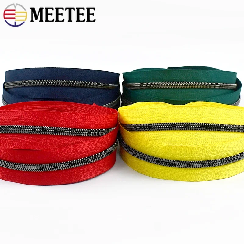 5/10/20Meters 5# Nylon Zipper Colorful Tapes GunBlack Tooth Coil Zip Tailors for Bags Clothes Repair Kit DIY Sewing Accessories