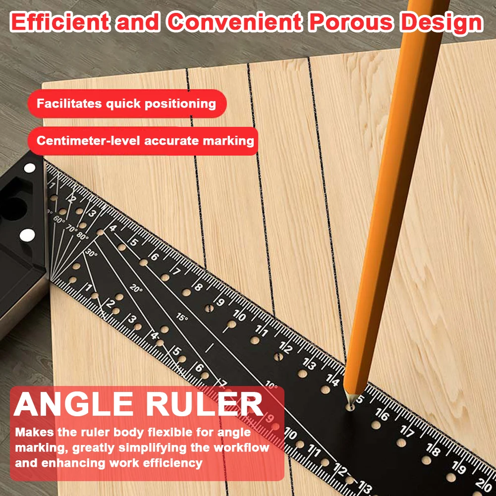 90°/45° Right Angle Ruler Multifunction High Precision Positioning Marking Scribing Angle Ruler Multi-Holes Woodworking Scriber