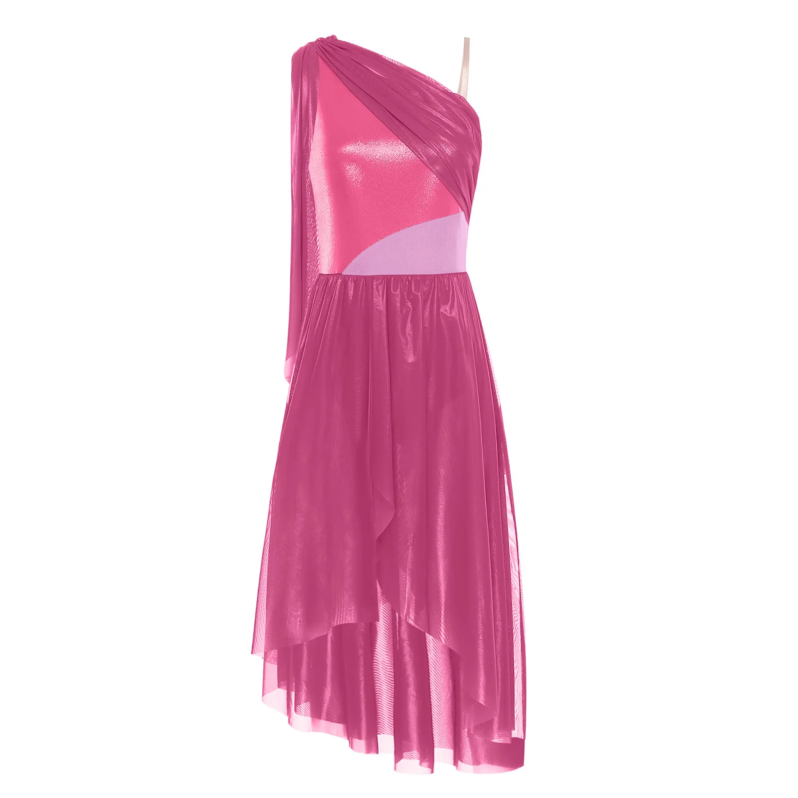 

Women Contemporary Lyrical Modern Dance Dress Costume Sleeveless Ruffled Drape Metallic Bodice Tulle Banquet Party Dance Dress