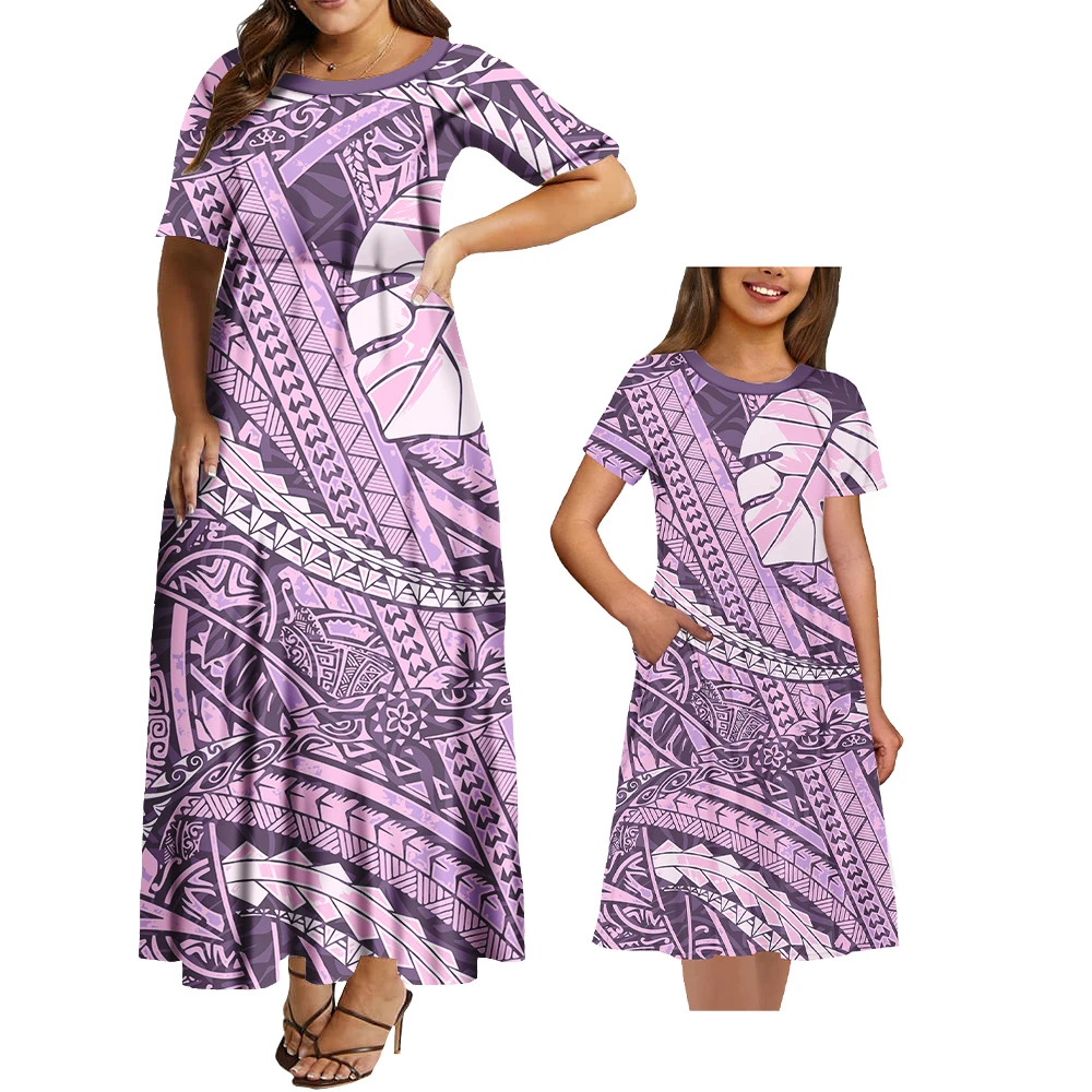 PolynesianFamily Matching Outfits Parent-child Clothes Samoan Puletasi Dress