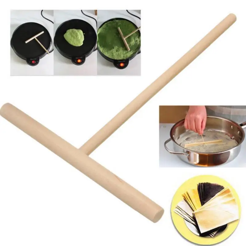 1pc Wooden Stick Kitchen Tool DIY Pancake Shelf Spreader Stick Egg T-shaped Crepe Maker Machine  kitchen tools gardgets empanada