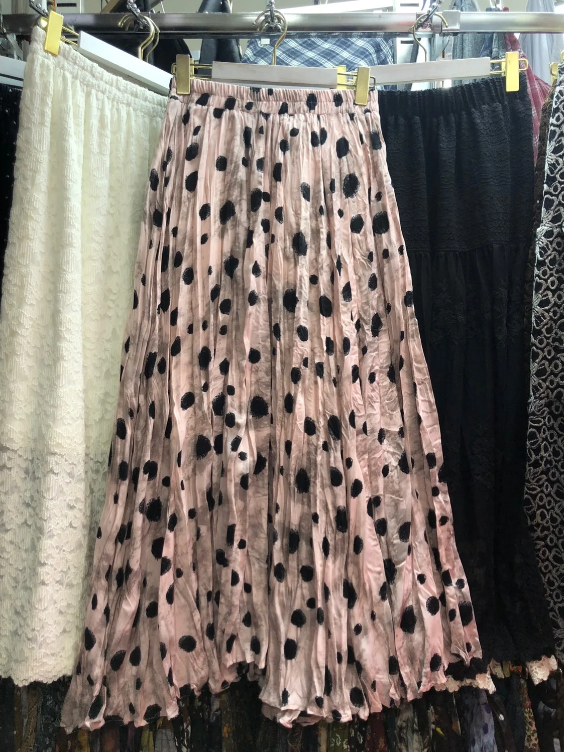 

Юбка женская с высокой талией, плиссированная, в горошек, с эластичным поясом, расклешенная, весенняя, повседневная, свободная, А-силуэт, длинная