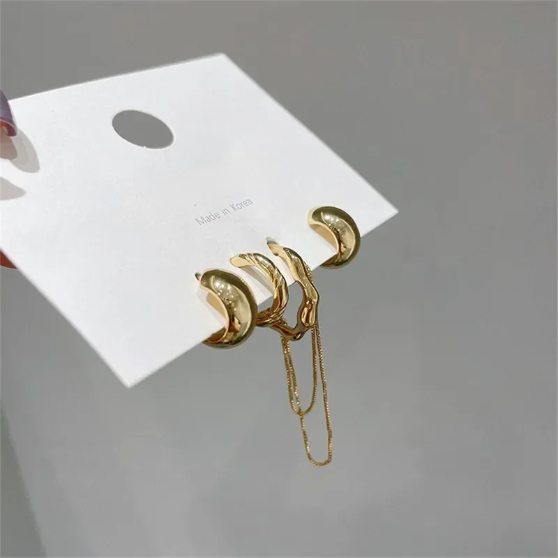4Pcs Vintage Geometric Ear Cuff Set Korean Gold Color Irregular Ear Cuff Cute Cartilage No Pierced Clip Earrings Women's Jewelry