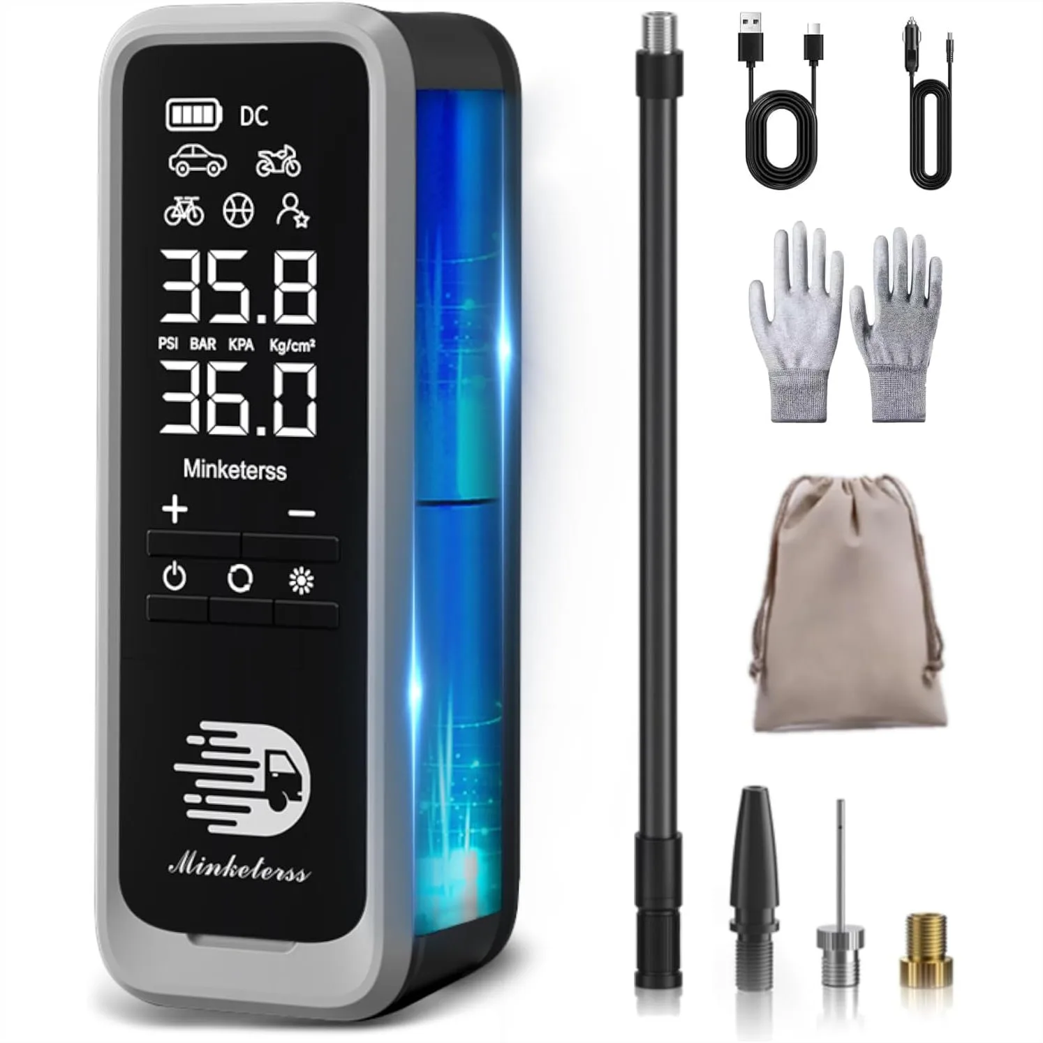 

Portable Tire Inflator Air Compressor, 160 PSI Fast Inflation Cordless + 12V DC with Auto Shut-Off and LED Light for Car