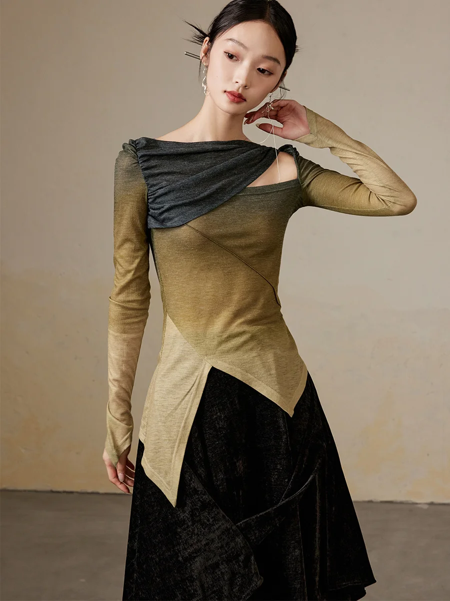 

ONMOON adient Long Sve Knitted irt Dstring Square Collar Slim Fit Inner Wear Commute Sle Women's Faion Top