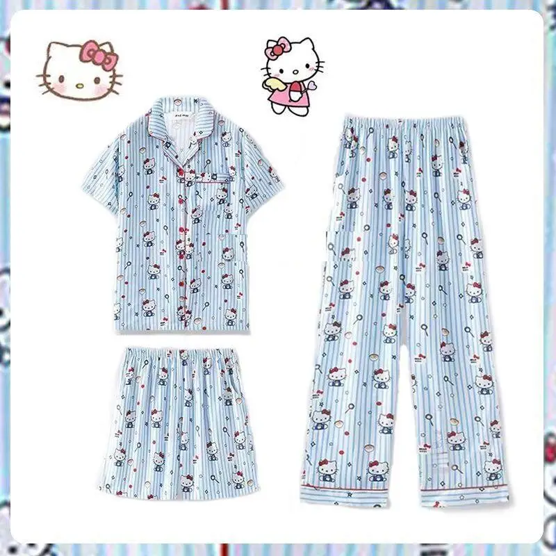 

Sanrios Kawaii пижамы «Hello Kitty» с героями мультфильмов, брюки с длинными рукавами, уличная домашняя одежда, повседневная милая простая свободная креативная одежда с принтом