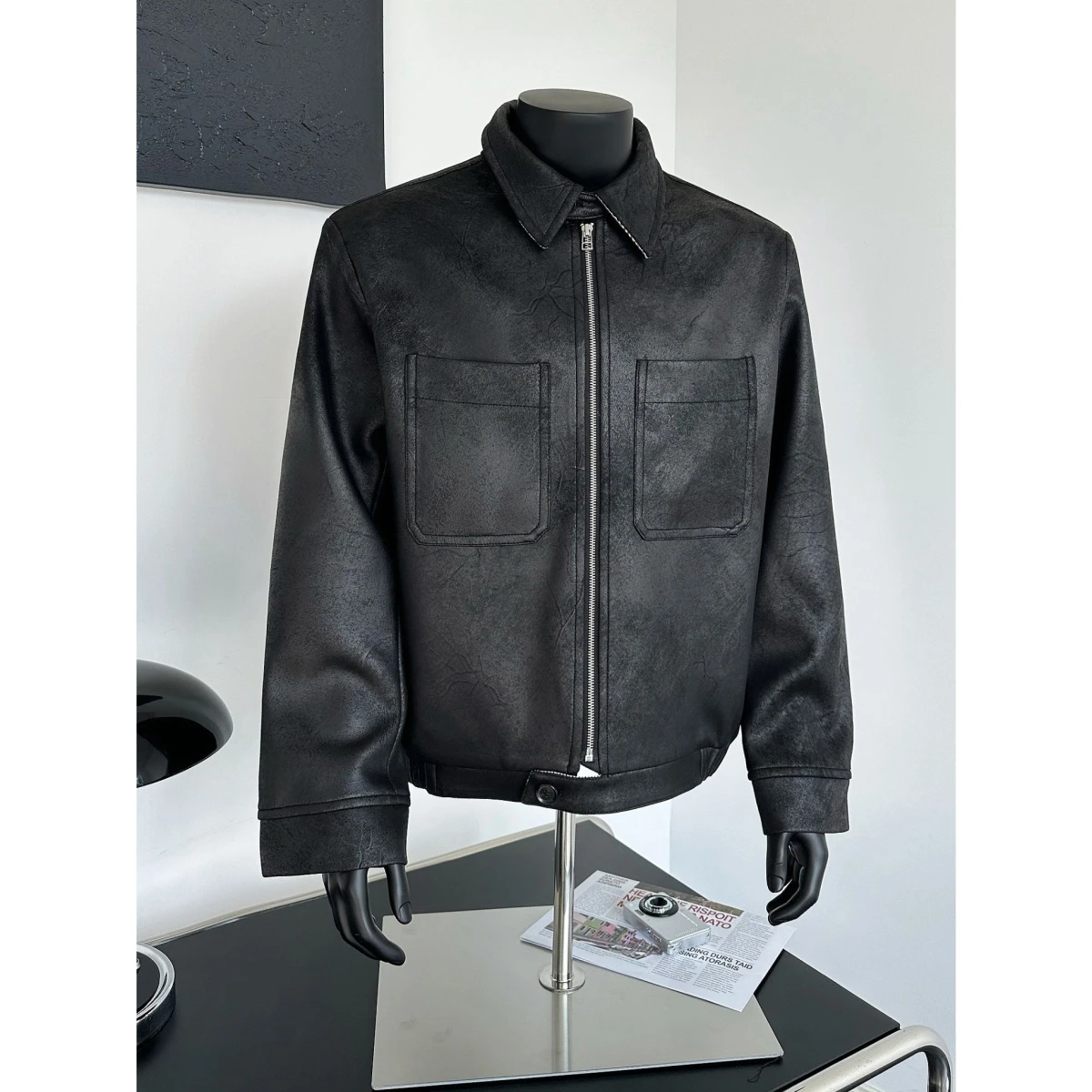 

Freezing Crack PU Leather Men's Jacket Retro Motorcycle Clothes Cleanfit Trendy Brand Quilted Pattern Youth Casual Style