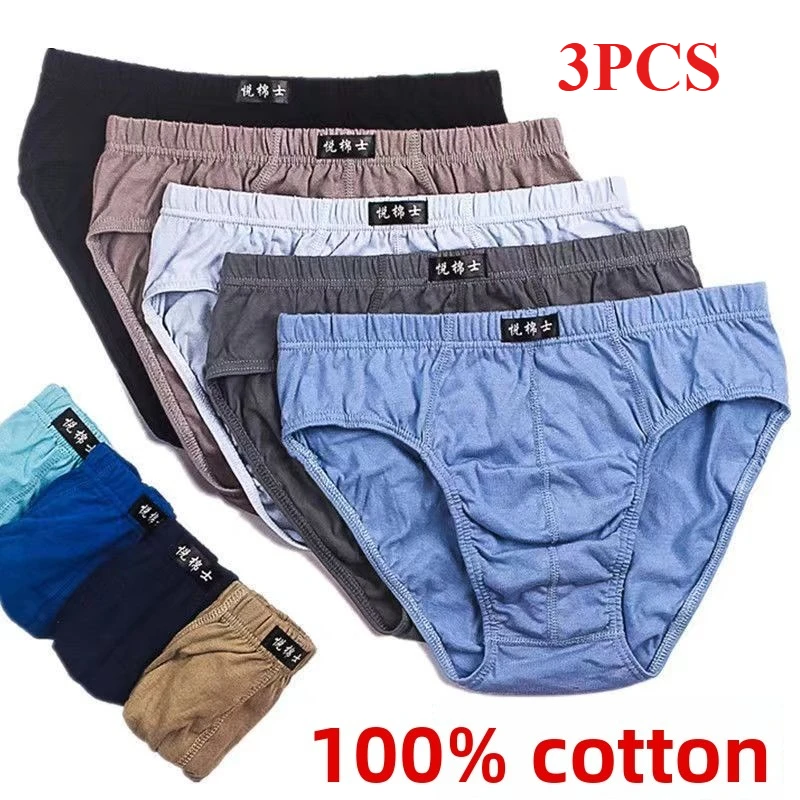 

3Pcs/Lot 100% Cotton Underpants For Men Briefs Male Underwear Knickers Panties Pant Shorts Sexy Undies XL 2XL 3XL 4XL 5XL 6XL