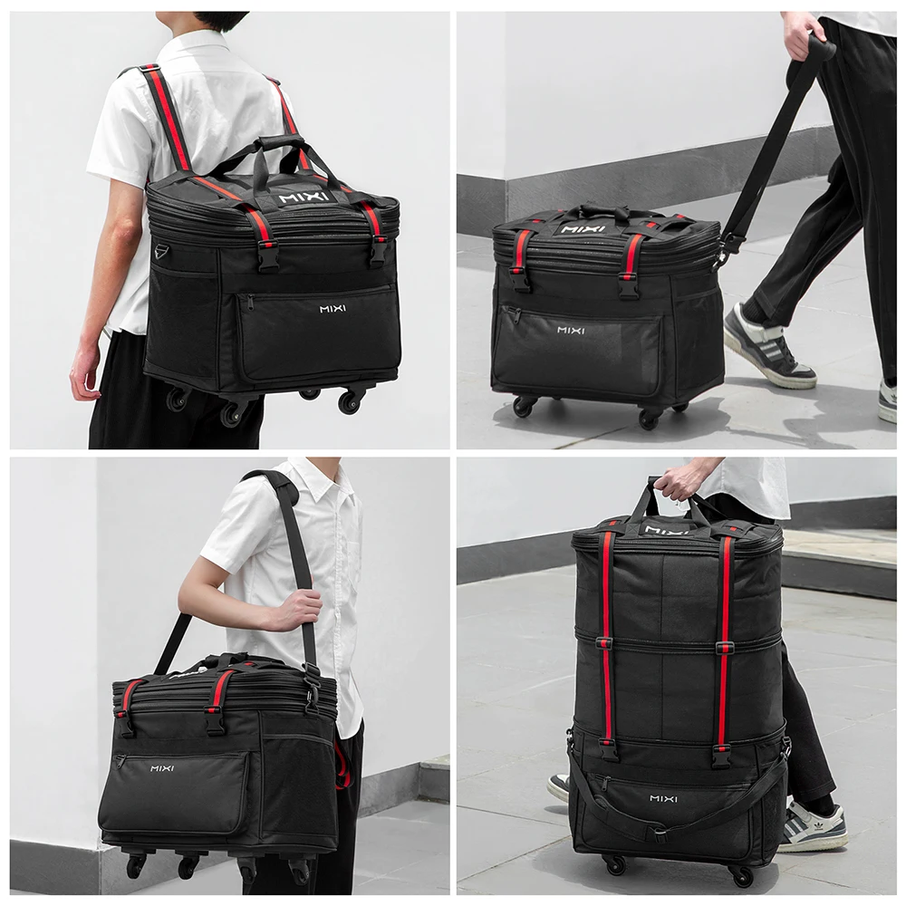 Mixi Foldable Travel Bag Hand Carry Duffel Bag with Wheels Expandable Rolling Travel Bag Large Capacity Waterproof Luggage Bag