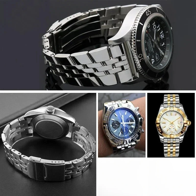 Solid Stainless steel watchband for Breitling wristband 20mm 22mm 24mm Silver Gold Metal strap men's High Quality Bracelet