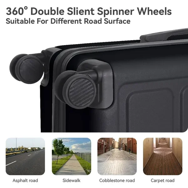 ABS 하드쉘 3종 여행가방 세트, 가볍고 튼튼한 캐리어 세트, 회전 바퀴가 달린 여행가방 20''24''28'' (블랙)