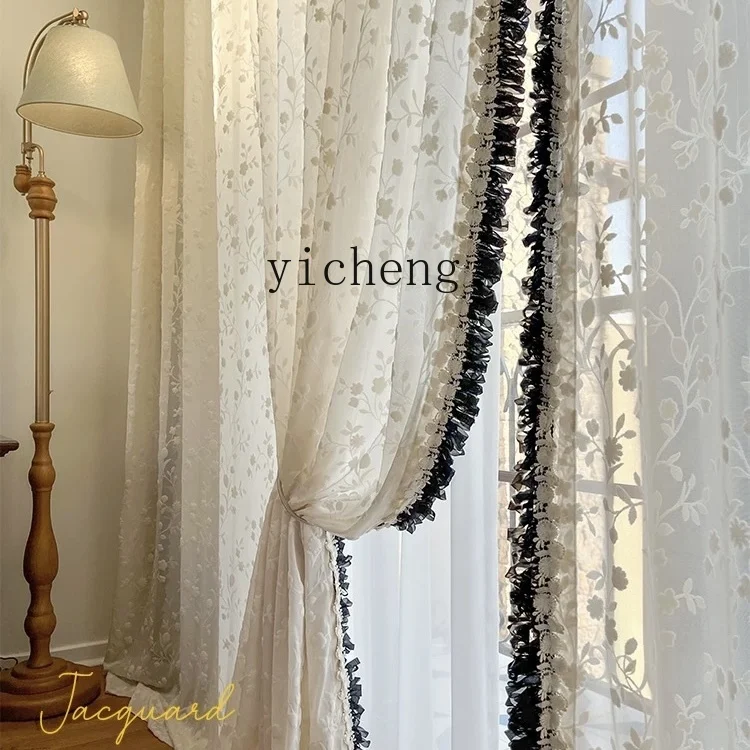 

TQH French Romantic American Retro Heavy Embroidery Window Sheer Lace Curtain Customization