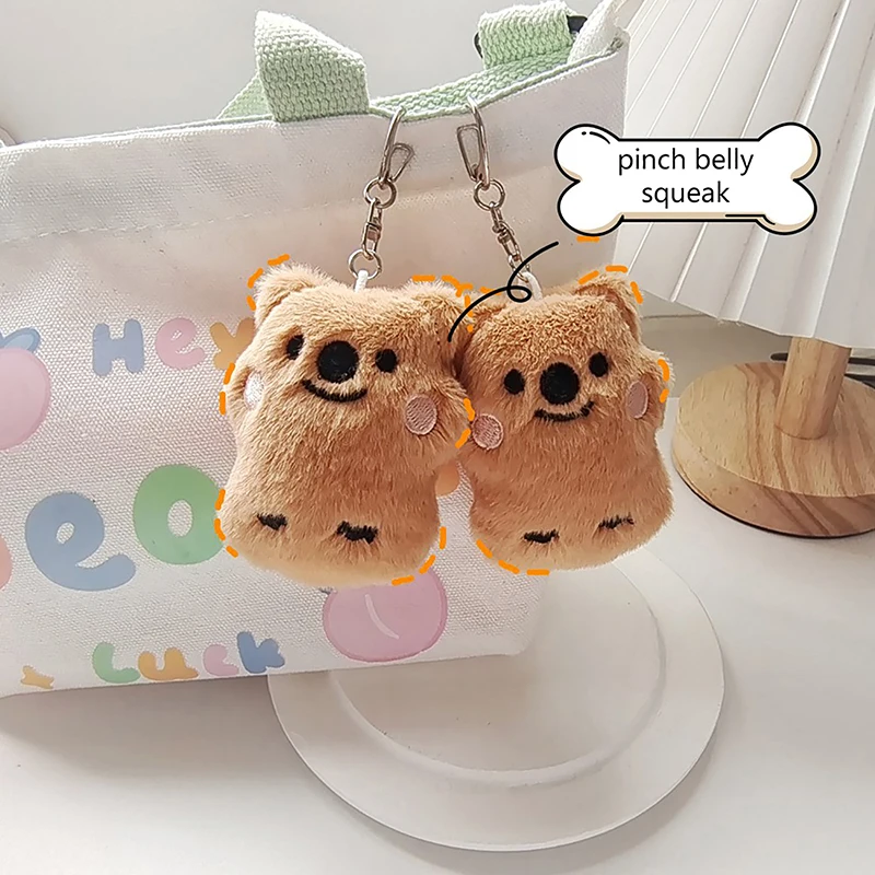 Cartoon Squeak Little Brown Bear Plush Toy Keychain Backpack Pendant Decoration Accessories