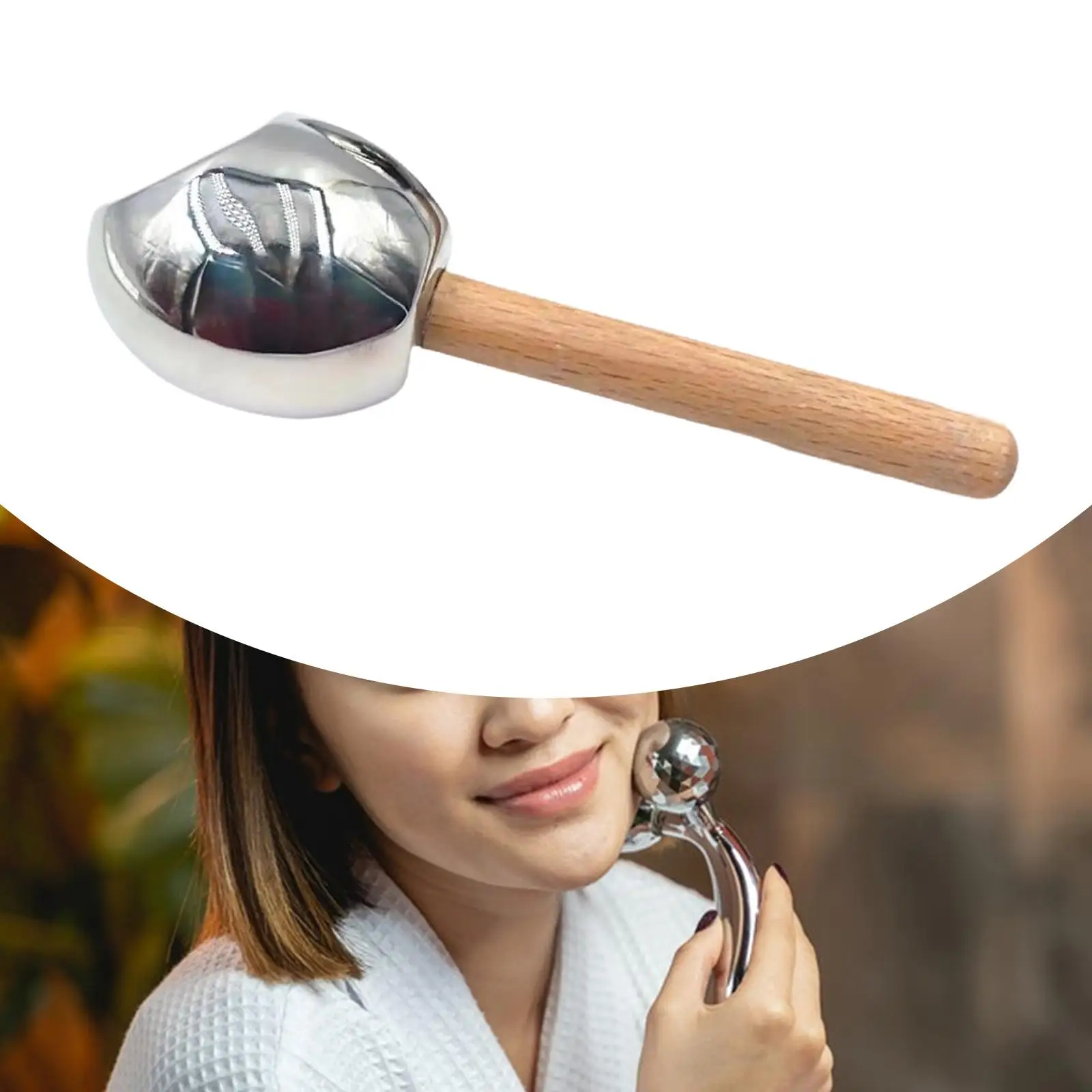 أسطوانة تبريد للوجه من آيس جلوبز للوجه والعينين، أسطوانة تبريد، مقبض خشبي محمول من الفولاذ المقاوم للصدأ أداة تجميل كرات تبريد #1