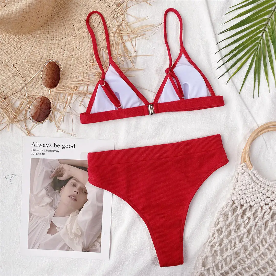 S - XL Sexy Damen-Badeanzug, Bikini mit hoher Taille, zweiteiliger Bikini-Set, gerippter Badeanzug, Badebekleidung, Modell V2328 – Detail 35