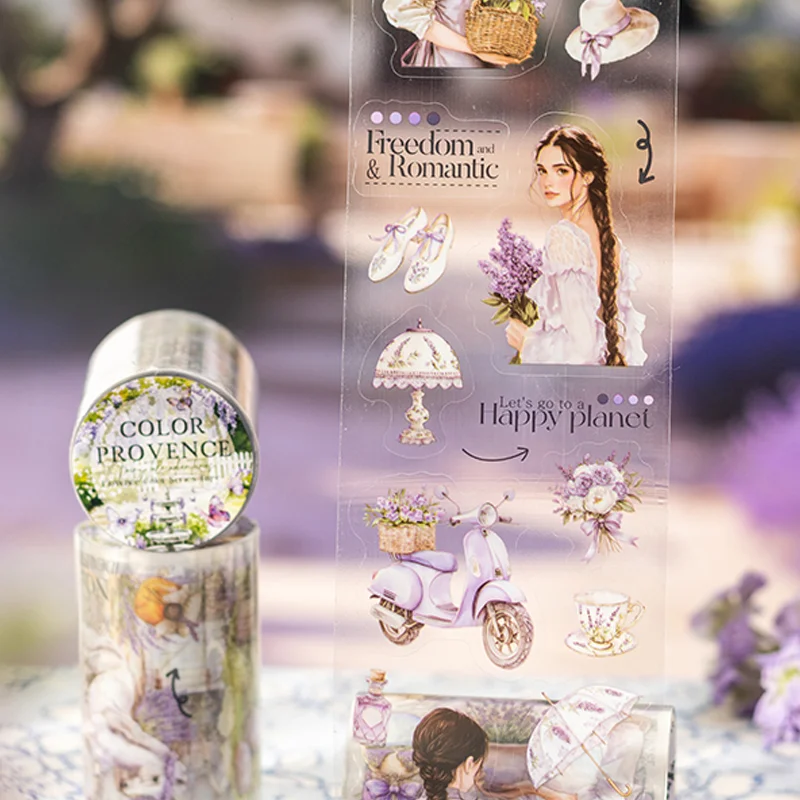

Mr. Paper Purple Masking Tape Set 3 Rolls Provence Lavender Manufacturing Landscape Pattern Tape Home Decoration Friend Gift Set