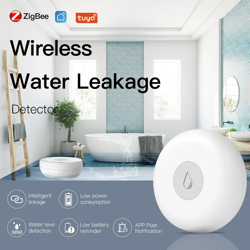 Jianshu Tuya  Zigbee Water Leakage Sensor Wireless Alarm For Residence Smart Home Water Leak Detector Smart Life Water Sensor