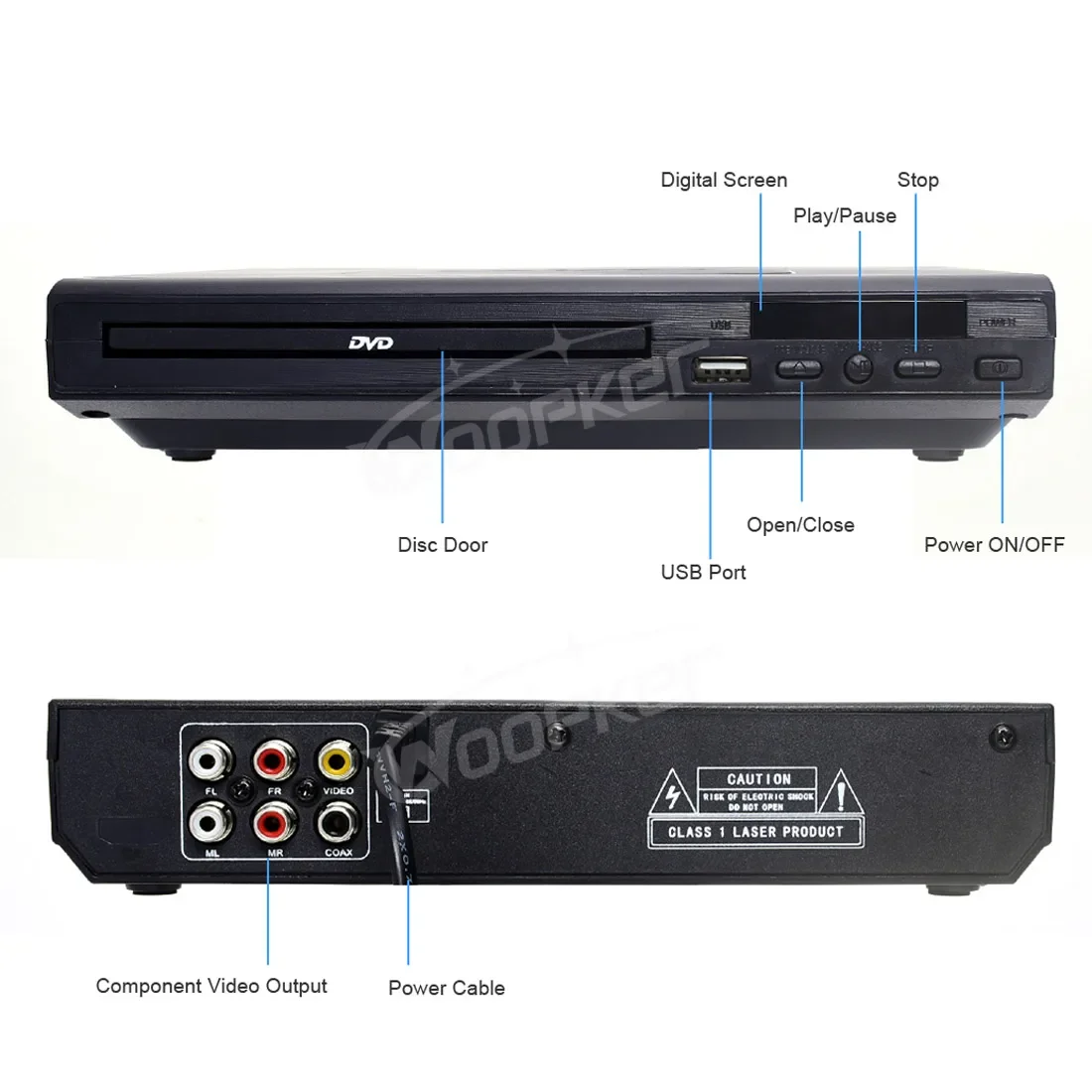 Obrázek 4: Woopker DVD-225 hráč multi region eu digitální TV disk hráč podpora DVD cédéčko MP3 MP4 VCD USB domácí divadlo systém