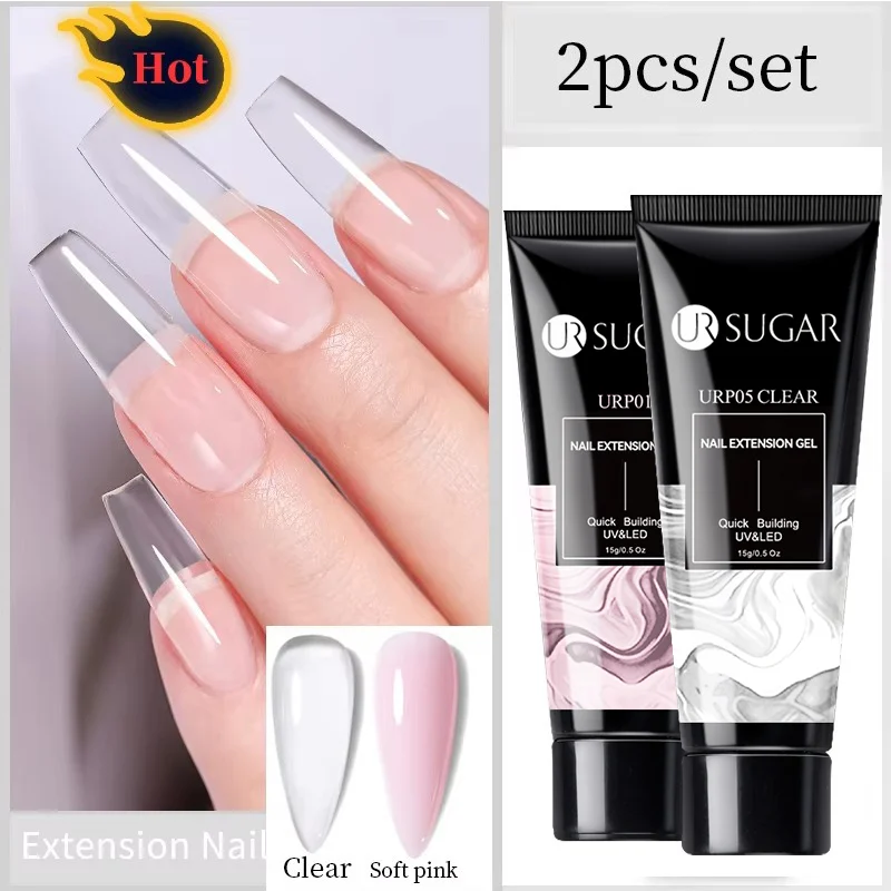 UR SUGAR 1/2PCS 15ml Nagelverlängerungsgel Soak Off UV LED Acryl Kristallweiß Klar Nude Gel Nagellack UV Baugel