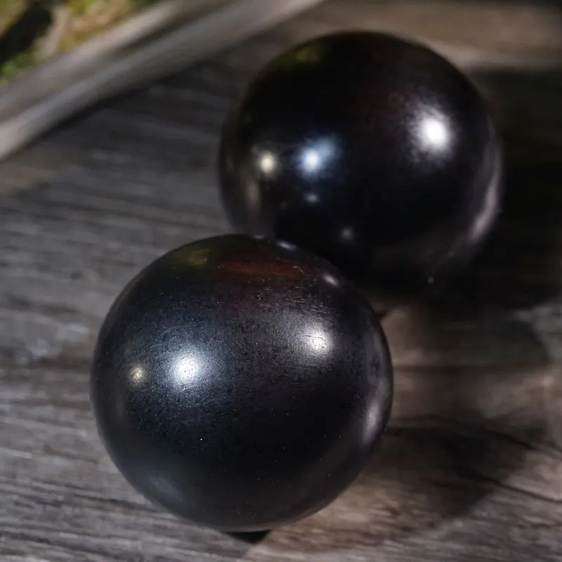 Chinese Traditional Auspicious Black Ebony Wood Hand Massage Balls Solid Health Care Exercise Balls Fortune Blessing Stress Reli