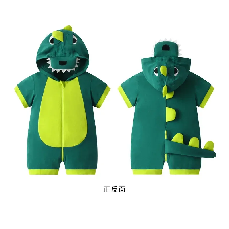ملابس أطفال بنين بنات رومبير جميل ديناصور حللا الصيف القطن سستة نيسيي الحيوان مضحك الزي مقنعين 0-24 أشهر