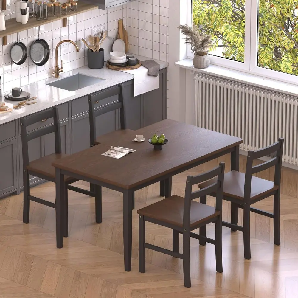 

Обеденный набор из 4 предметов из массива дерева с 4 стульями, прямоугольный стол 43,3 дюйма, коричневый и черный