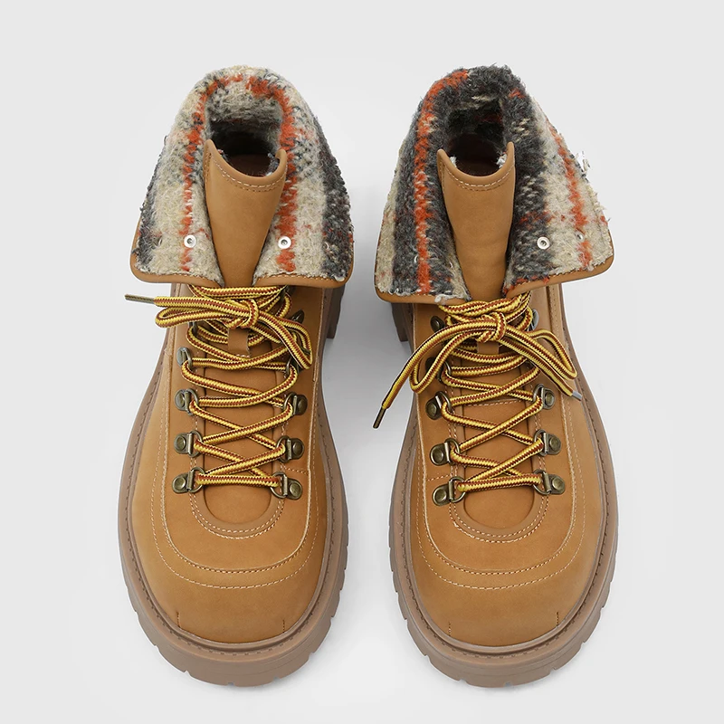 Internet Celebrity Folding Men Work Clothes Short Boots Retro Frosted Strap Outdoor Hiking Boots with Short Plush Inside
