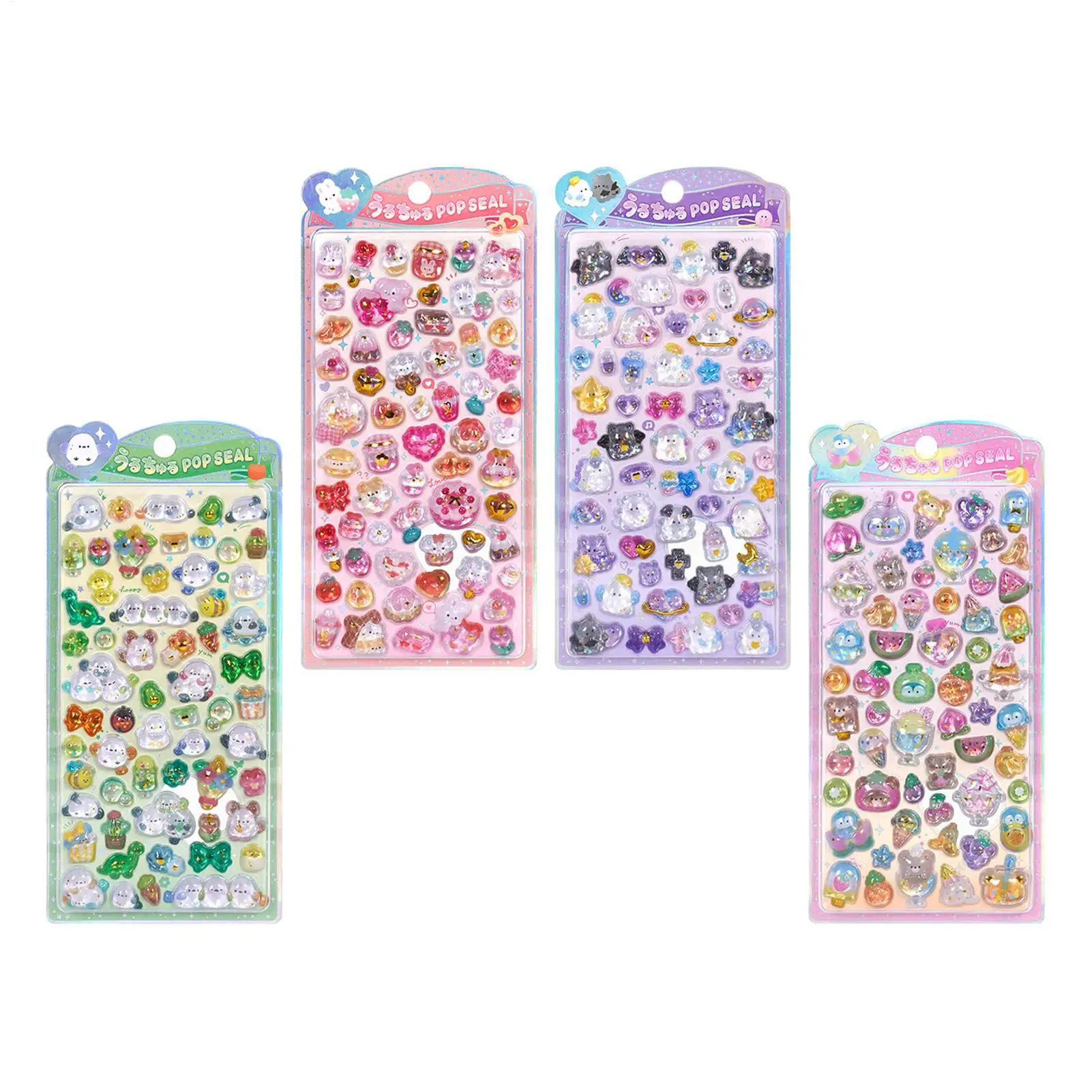 귀여운 스티커 팩 3D 반짝이 스티커 수지 크리스탈 질감 데칼 만화 워터 컵 스티커 어린이를위한 장난감 장식 스티커