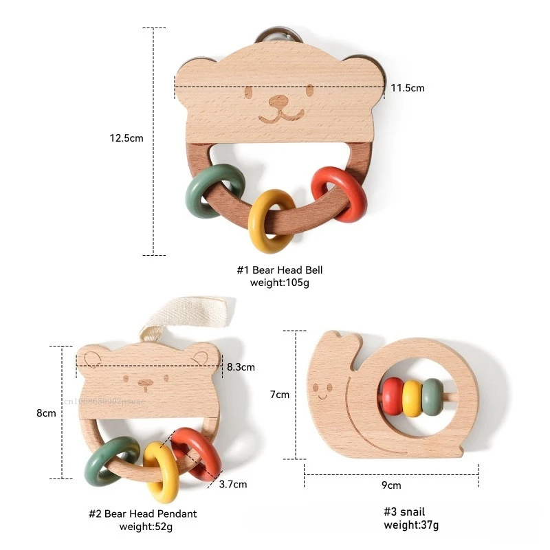 Sonaglio per bambini Giocattoli Orsetto in legno Lumaca Animale Massaggiagengive Sonaglio Regalo per neonati Giocattolo puzzle per bambini Г®ломкалолольtukк