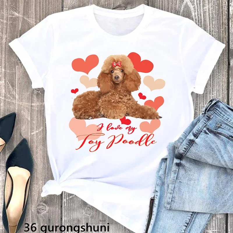 Cute Pink Poodle Animal Print White T Shirt Women Dog Mom Lover Shirt Mothers Day Gift Summer 2024 Woman Clothes Custom Tshirt