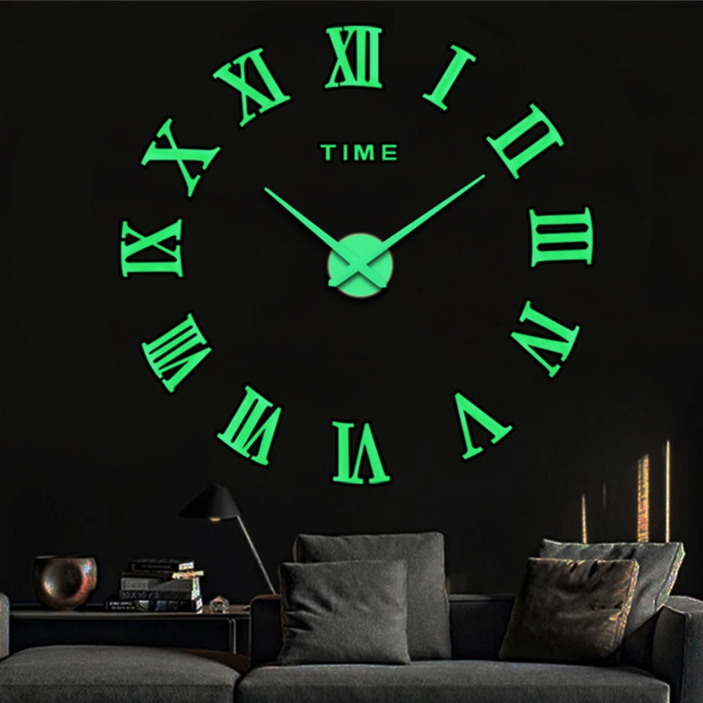 3D Large Luminous Wall Clock Big Acrylic Mirror Sticker Fashion DIY Quartz Clocks Watch Home Decoration Living Room Stickers