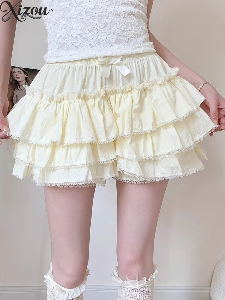 

Y2K Sweet Ruffles Mini Women Lolita Bow A Line Skirts Shorts High Waist Inner Cotton Women Bottom Ball Gown Tutu Cake Skirt 2025