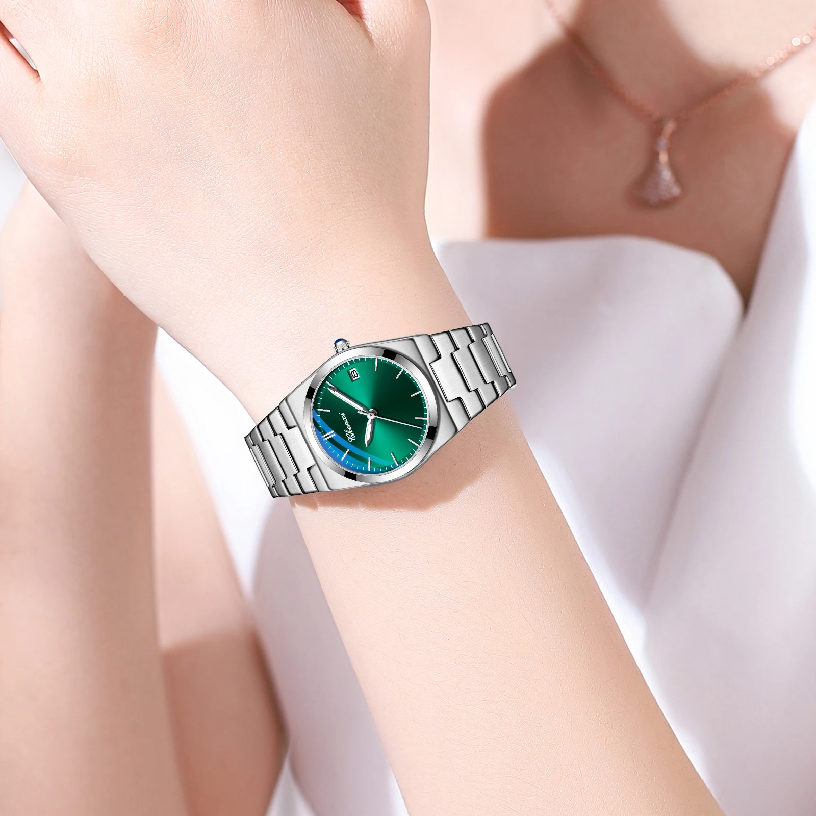 Luxury Fashion Couple Watches Water-Resistant Date Display Stainless Steel Bracelet Quartz Wristwatch Valentine's Day Gift