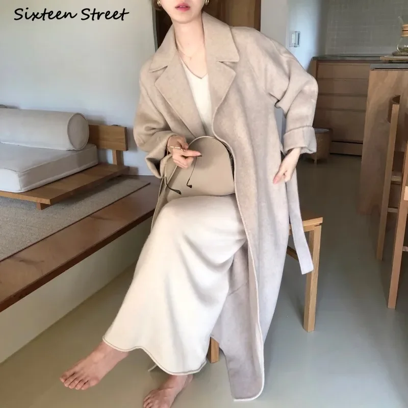 Vintage Gray Woolen Jacket for Woman Autumn Winter Thicken Oversized Blends Long Coats Female Korean Fashion Streetwear Clothes