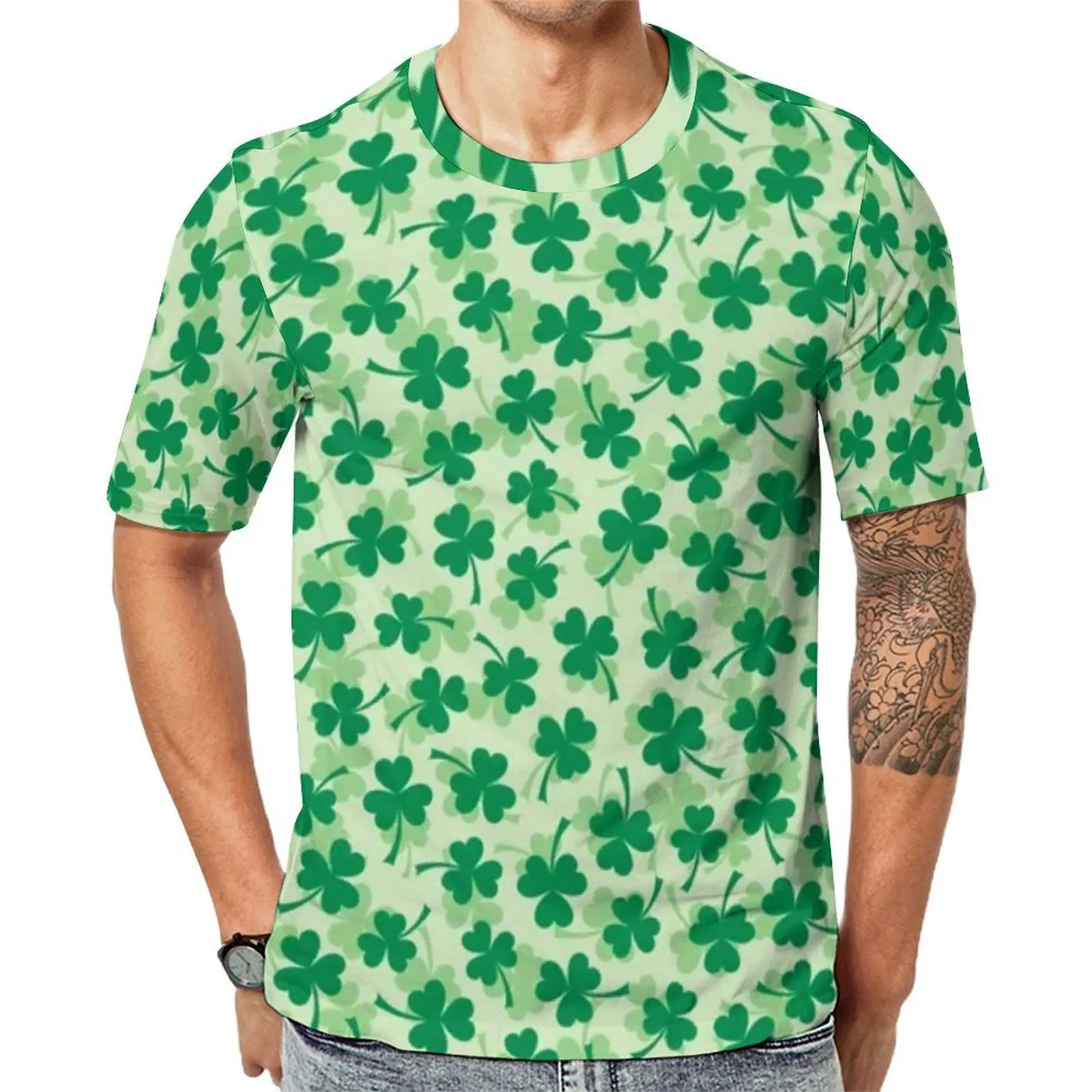 Summer T-Shirt Green St Patricks Day T-Shirts Three Leaf Print Streetwear Harajuku Tee Shirt For Male Custom Oversized Clothing